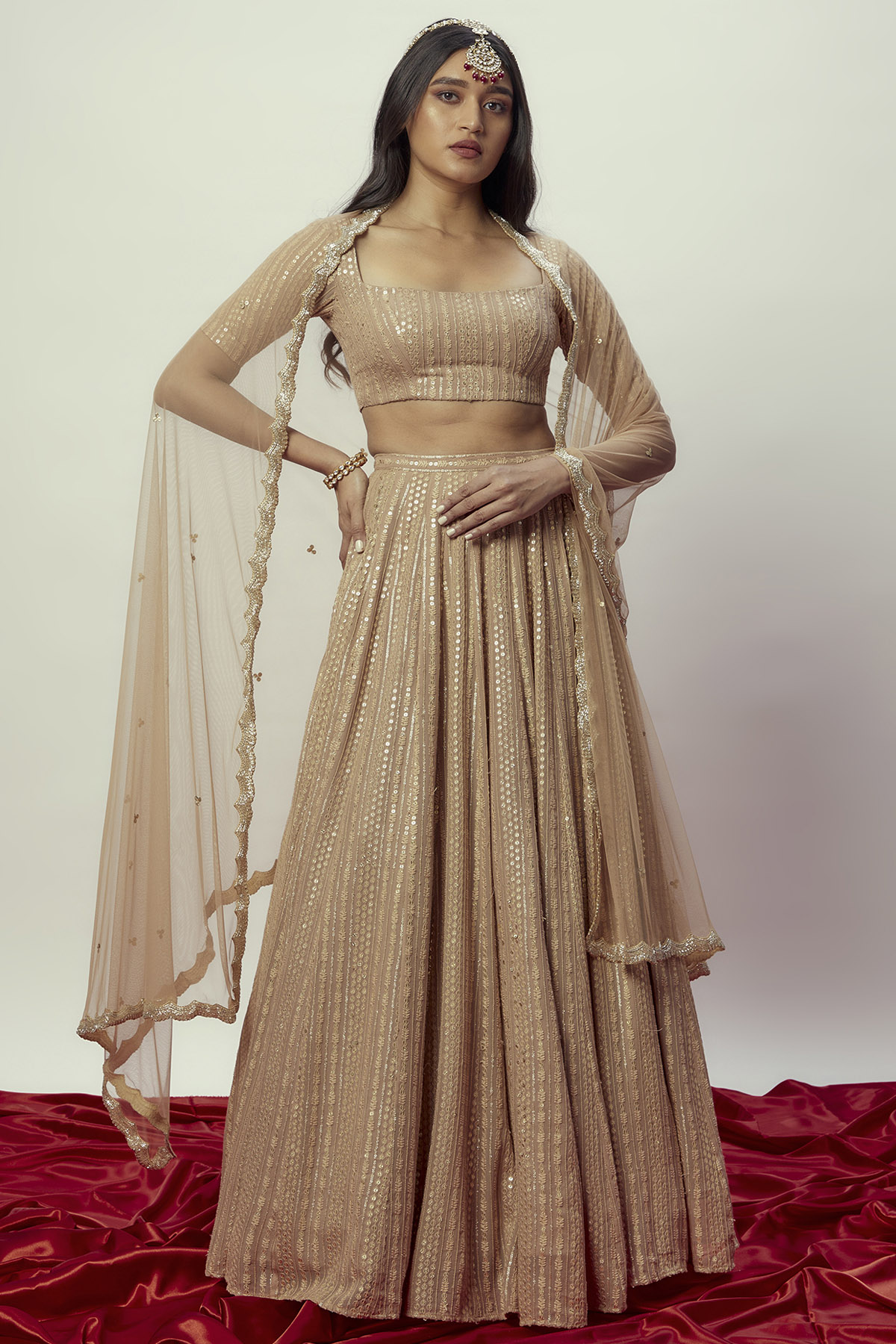 Inaya Rose Gold Lehenga Saree Black Thread Co 2