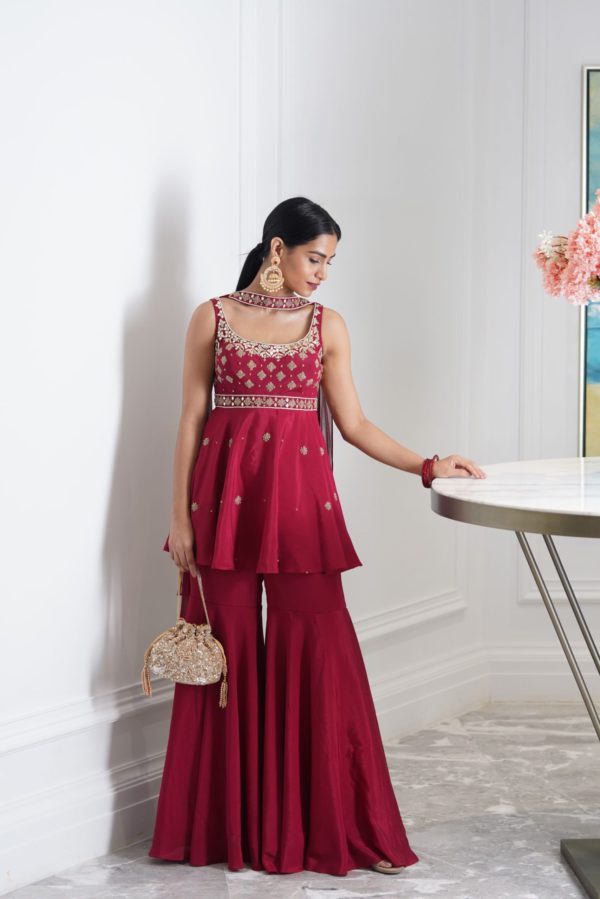 Aaisha Peplum Kurta and Sharara Set Black Thread Co Aaisha Peplum Kurta and Sharara Set Black Thread Co
