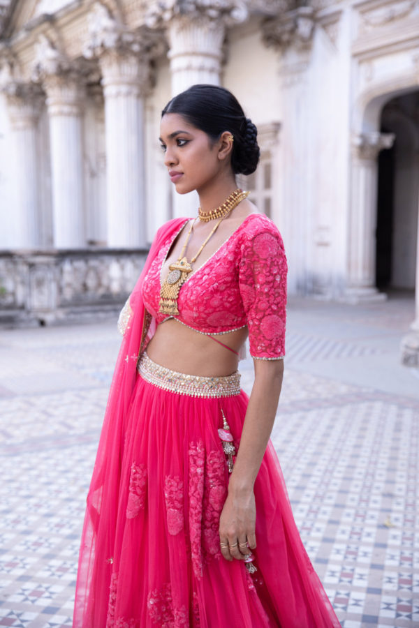 Aarna Raspberry Pink Lehenga Black Thread Co Aarna Raspberry Pink Lehenga Black Thread Co