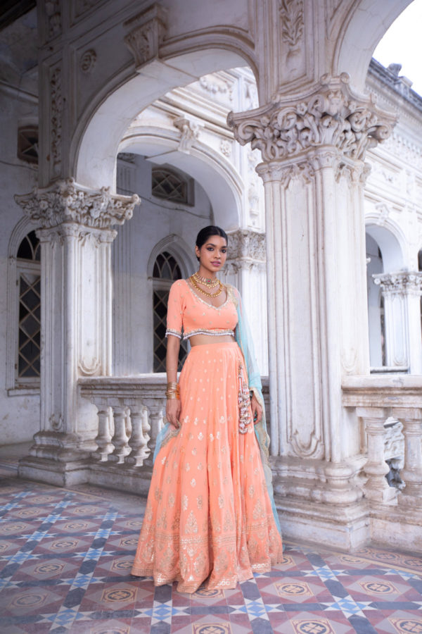 Amara Tangerine Gota Lehenga Black Thread Co