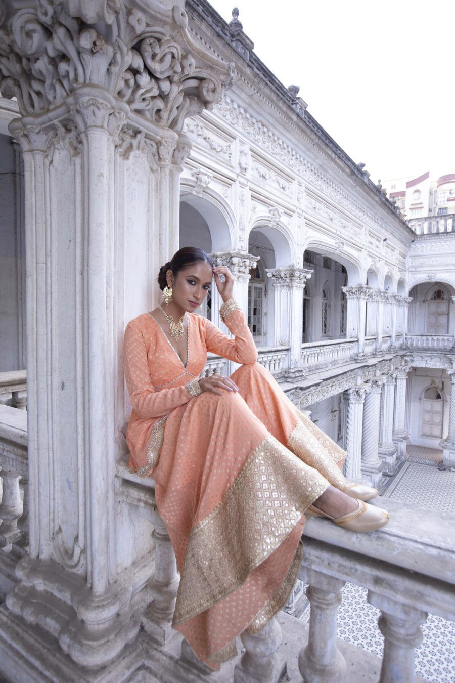Aradhya Tangerine Benarasi Kurta and Sharara - Image 3