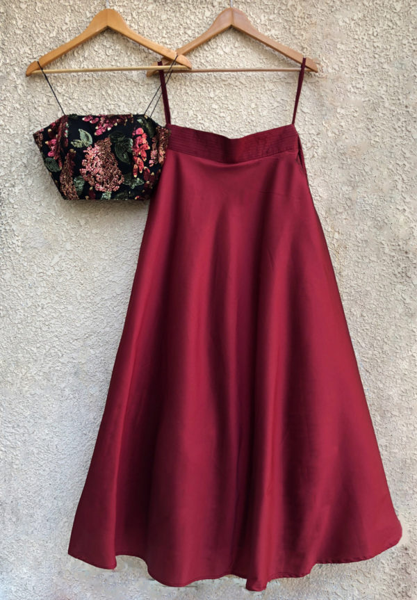 Black Sequins Bustier With Wine Skirt Black Thread Co