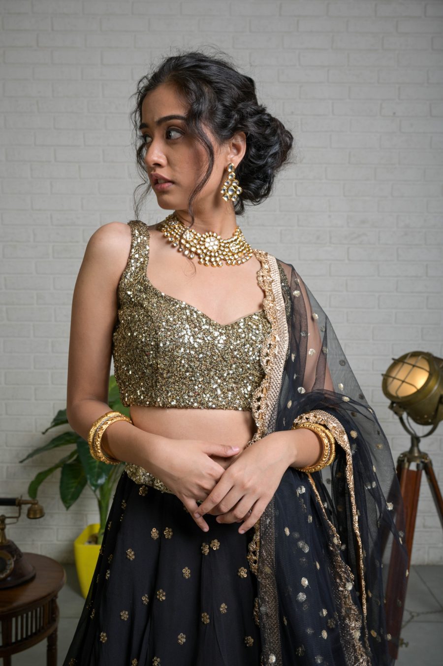 Black Sharmily Lehenga Set with Sequin Blouse - Image 5