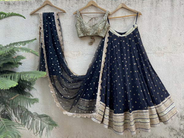 Black Sharmily Lehenga Set with Sequin Blouse Black Thread Co