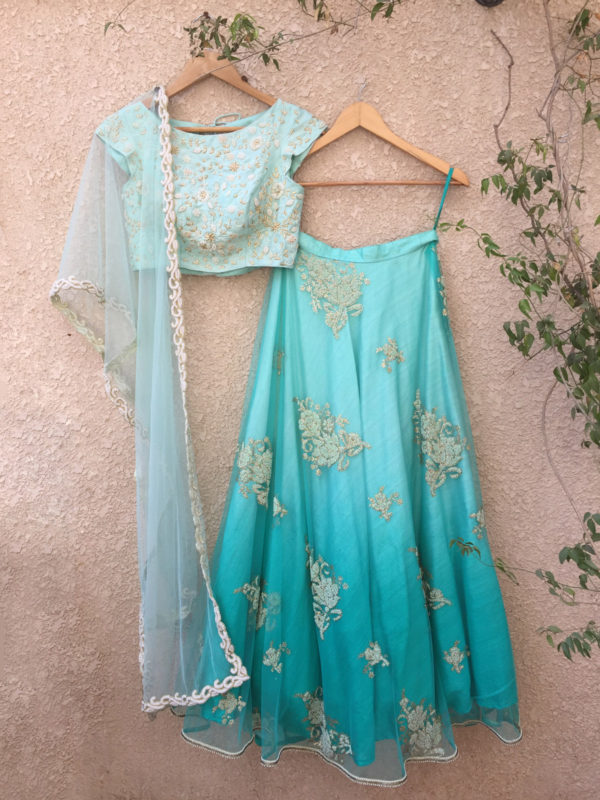 Blue Ombre Pearl Work Lehenga Black Thread Co Blue Ombre Pearl Work Lehenga Black Thread Co