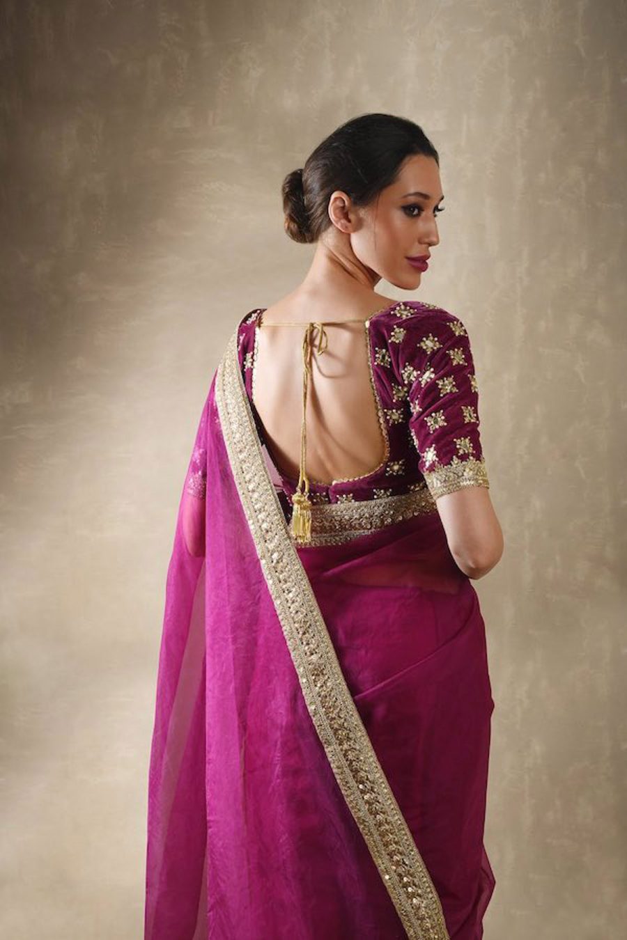 Clover Velvet Organza Pomegranate Saree Black Thread Co 6