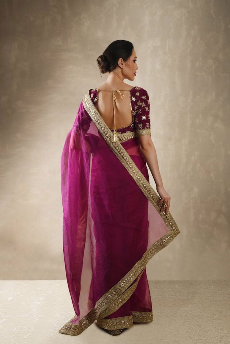 Clover Velvet Organza Pomegranate Saree Black Thread Co 7