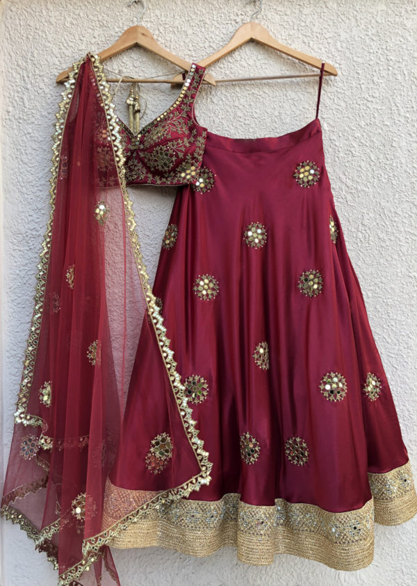 Crimson Mirror Work Lehenga Black Thread Co Crimson Mirror Work Lehenga Black Thread Co