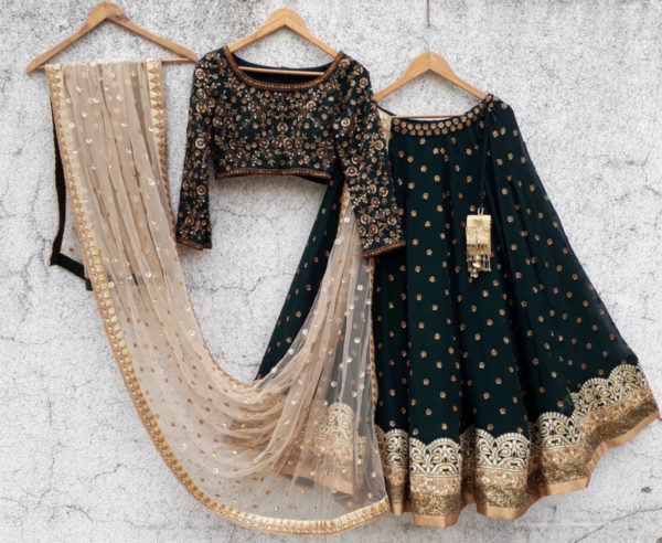 Deep Green Sequin and Zardozi Lehenga Set Black Thread Co Deep Green Sequin and Zardozi Lehenga Set Black Thread Co