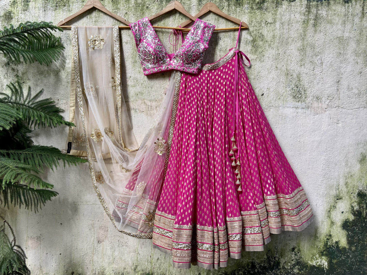 Fuchsia and Nude Lehenga Set Black Thread Co