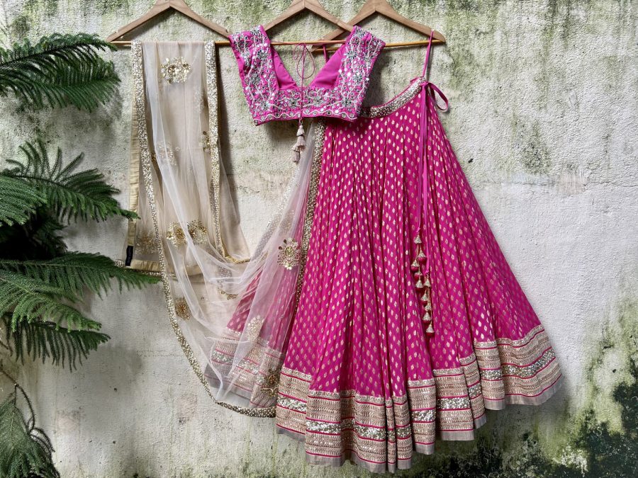 Fuchsia and Nude Lehenga Set Black Thread Co 9