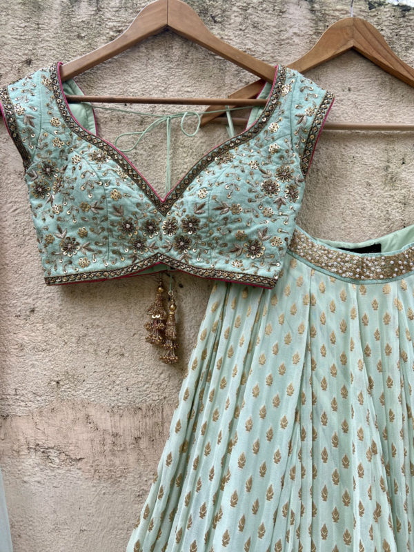 Mint Green Sharmily Lehenga Set Black Thread Co