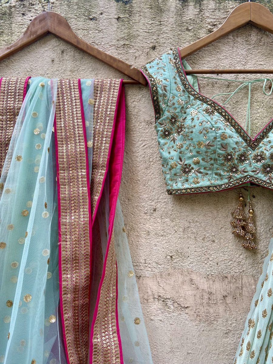 Mint Green Sharmily Lehenga Set Black Thread Co 10