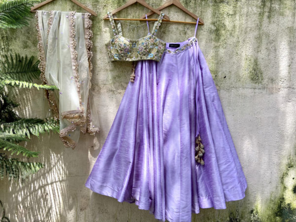 Tea Green and Lavender Lehnega Set Black Thread Co Tea Green and Lavender Lehnega Set Black Thread Co