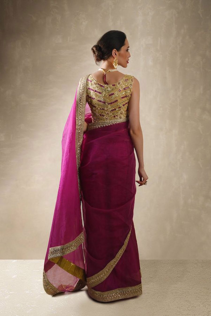 Indigo Organza Pomegranate Saree - Image 4