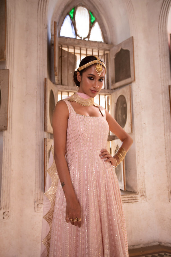 Kiara Champagne Blush Anarkali Gown Black Thread Co