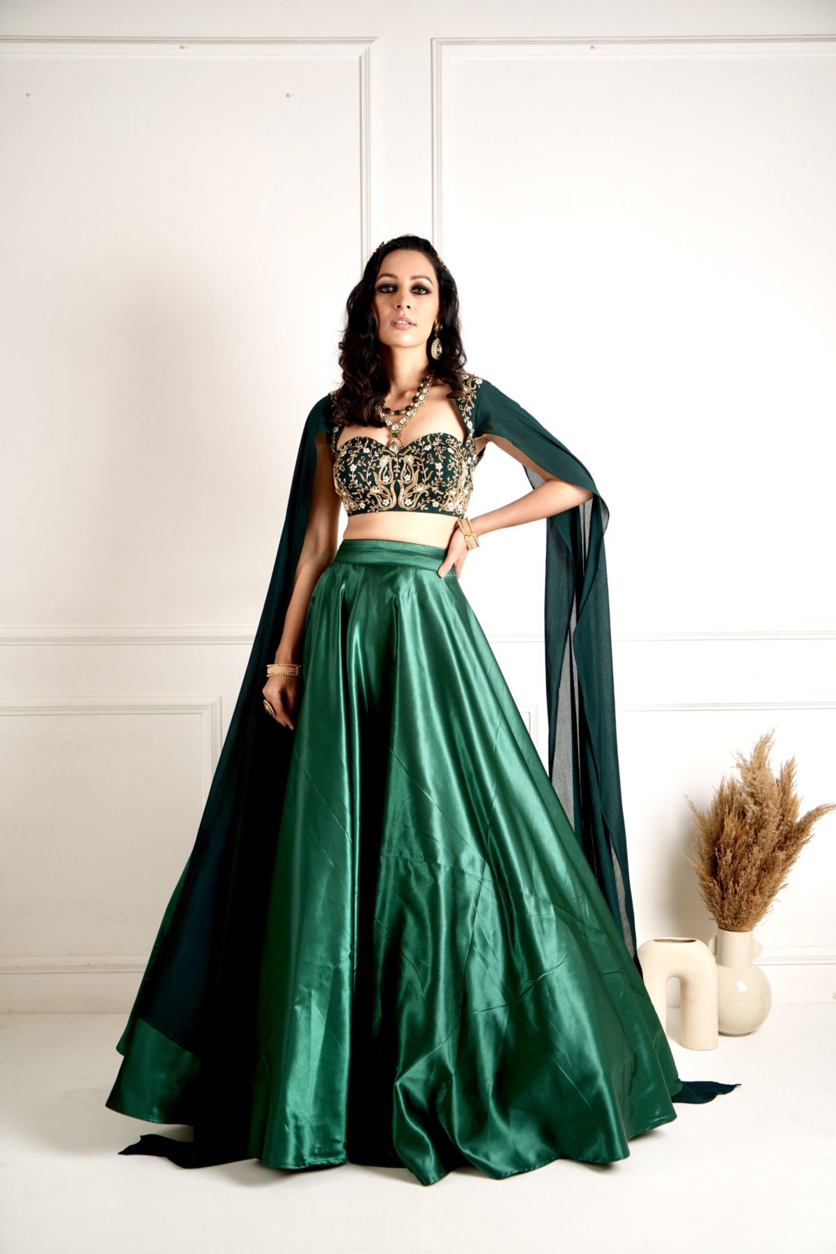 Meera Green Blackout Satin Lehenga Black Thread Co