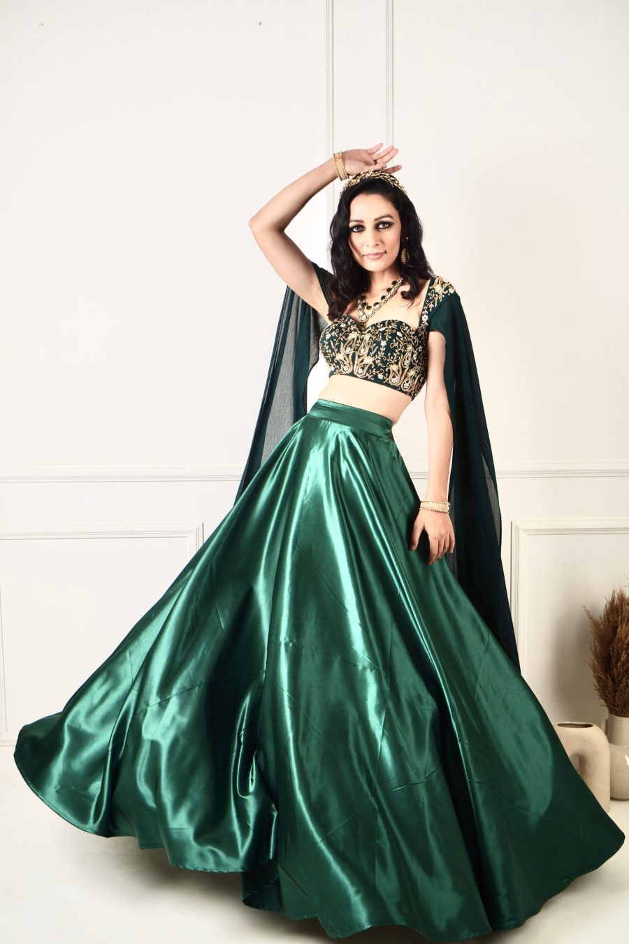 Meera Green Blackout Satin Lehenga Black Thread Co 15