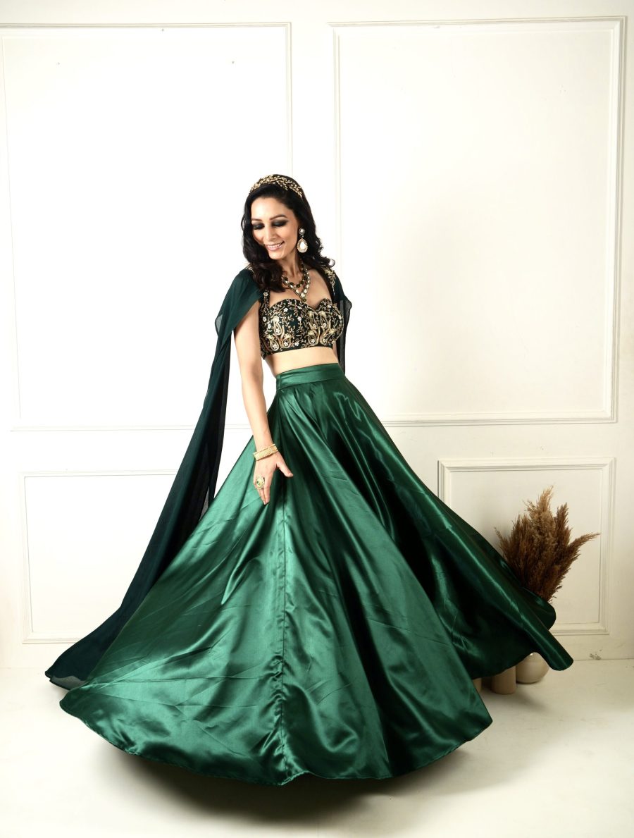 Meera Green Blackout Satin Lehenga Black Thread Co 16