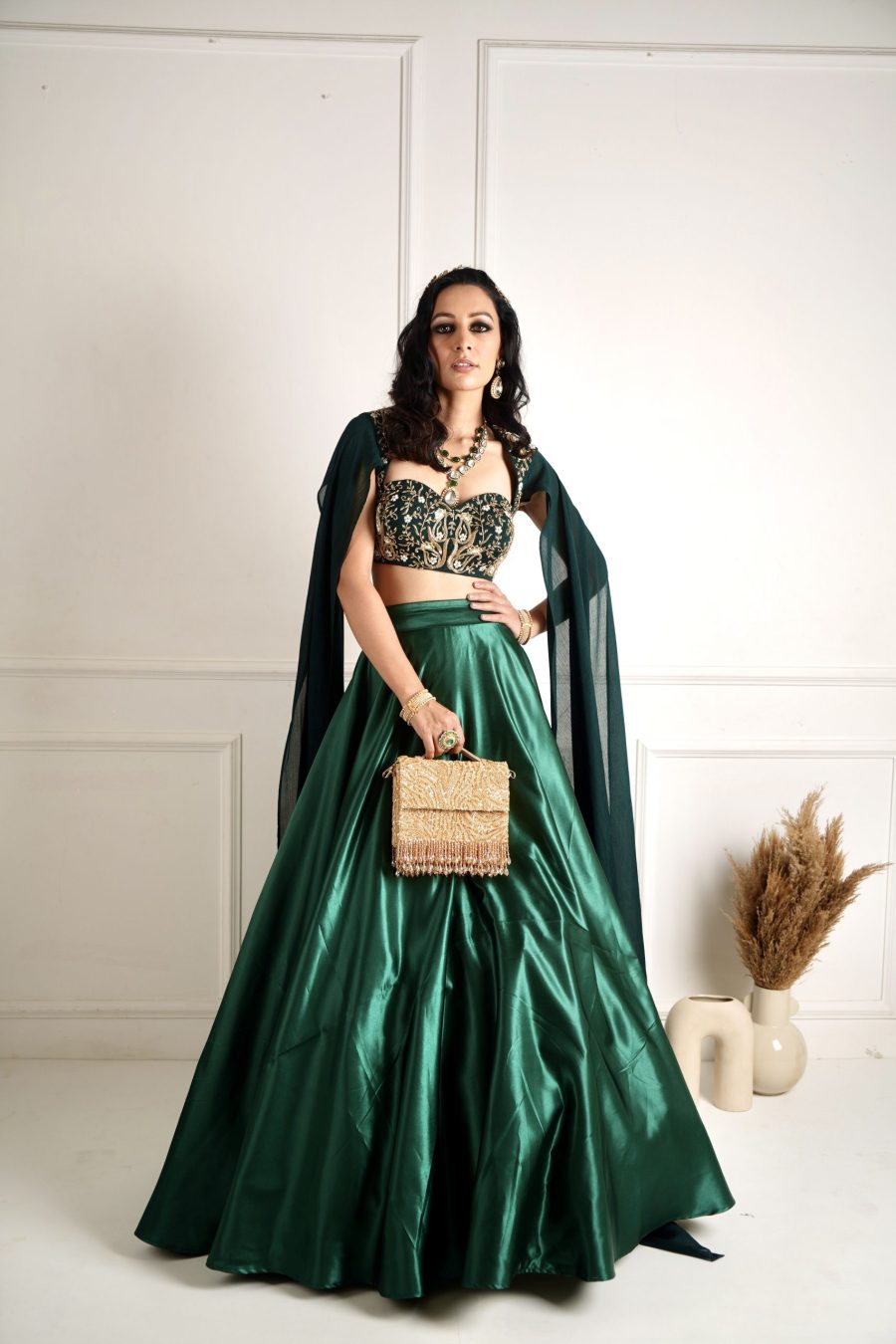 Meera Green Blackout Satin Lehenga Black Thread Co 6