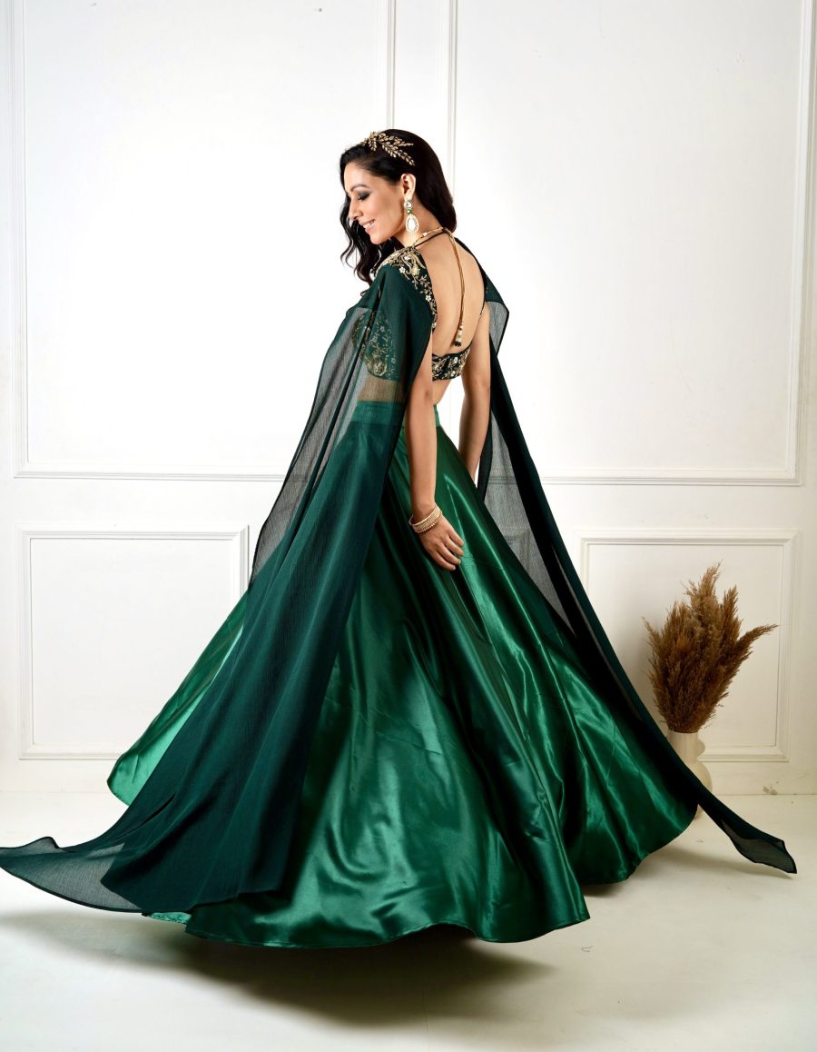 Meera Green Blackout Satin Lehenga Black Thread Co 24