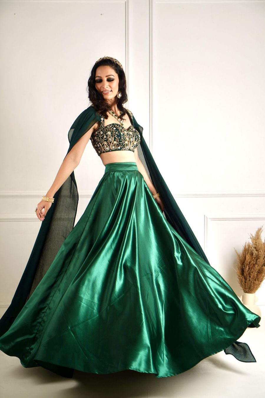 Meera Green Blackout Satin Lehenga Black Thread Co 9