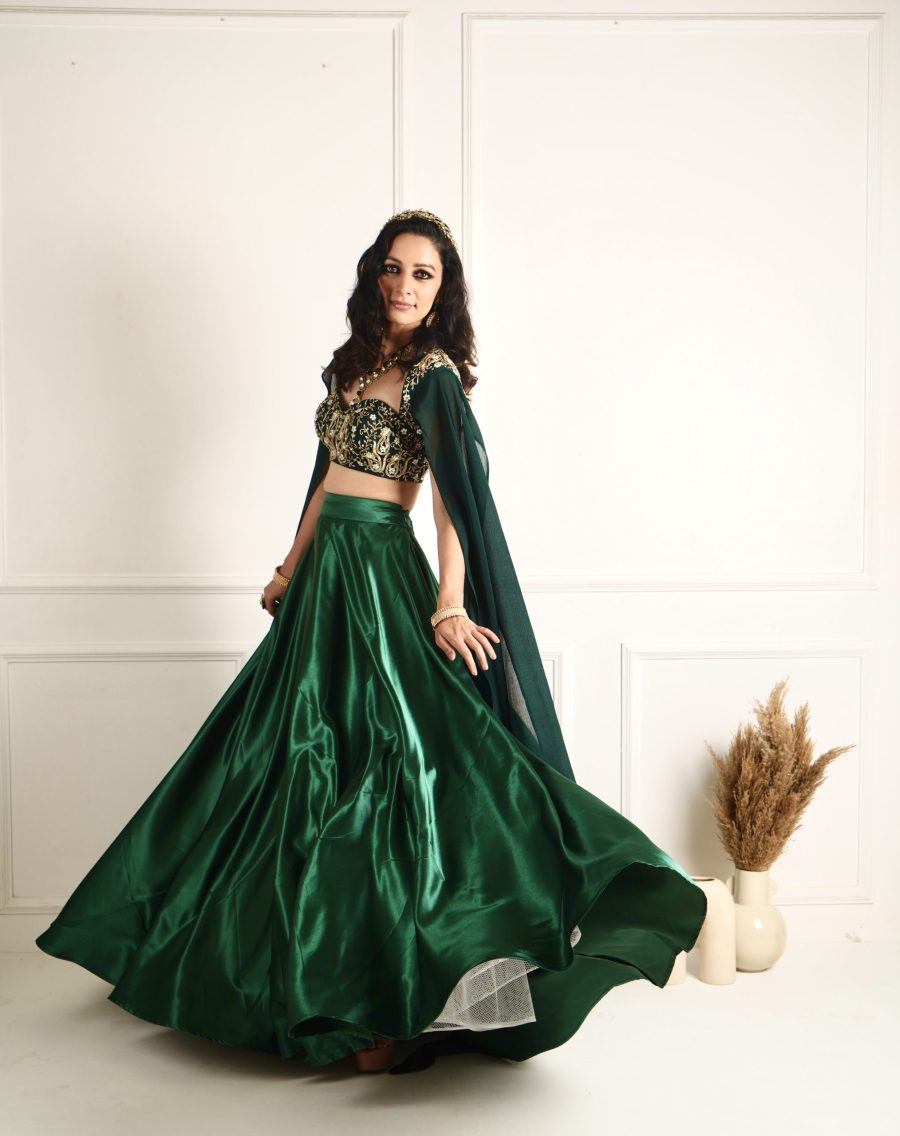 Meera Green Blackout Satin Lehenga Black Thread Co 10