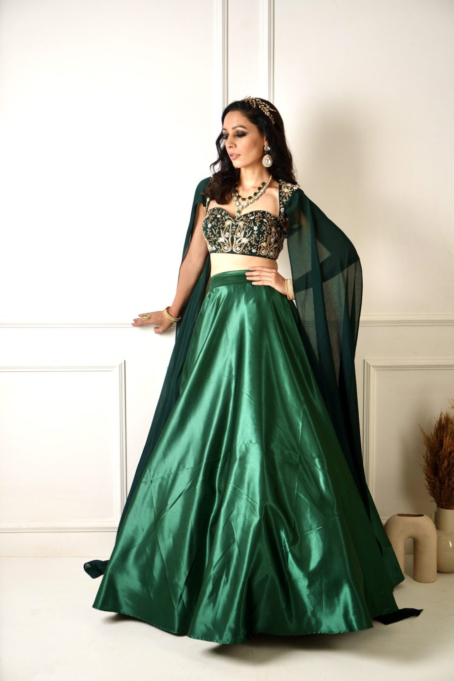 Meera Green Blackout Satin Lehenga Black Thread Co 11