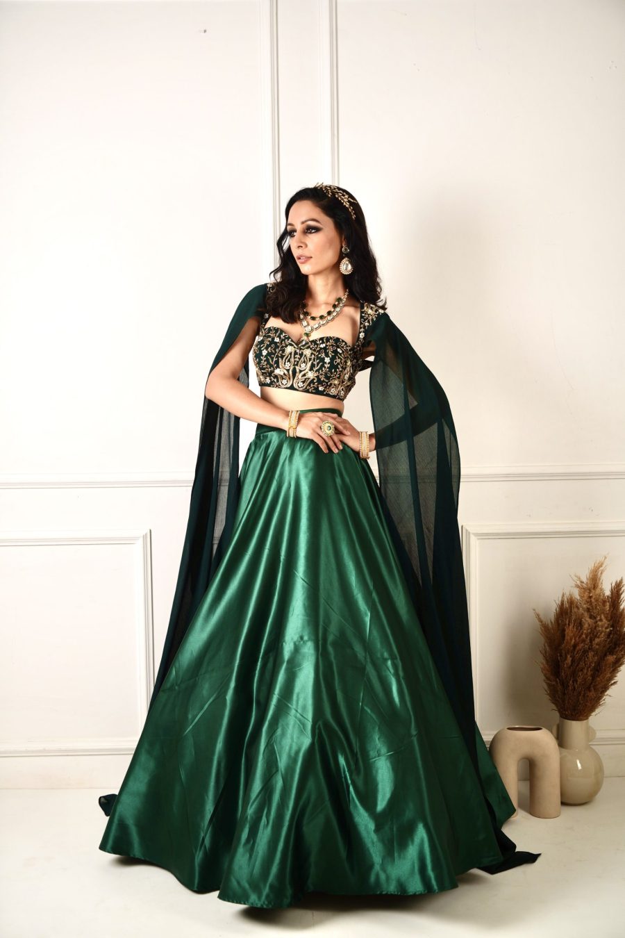 Meera Green Blackout Satin Lehenga Black Thread Co 12