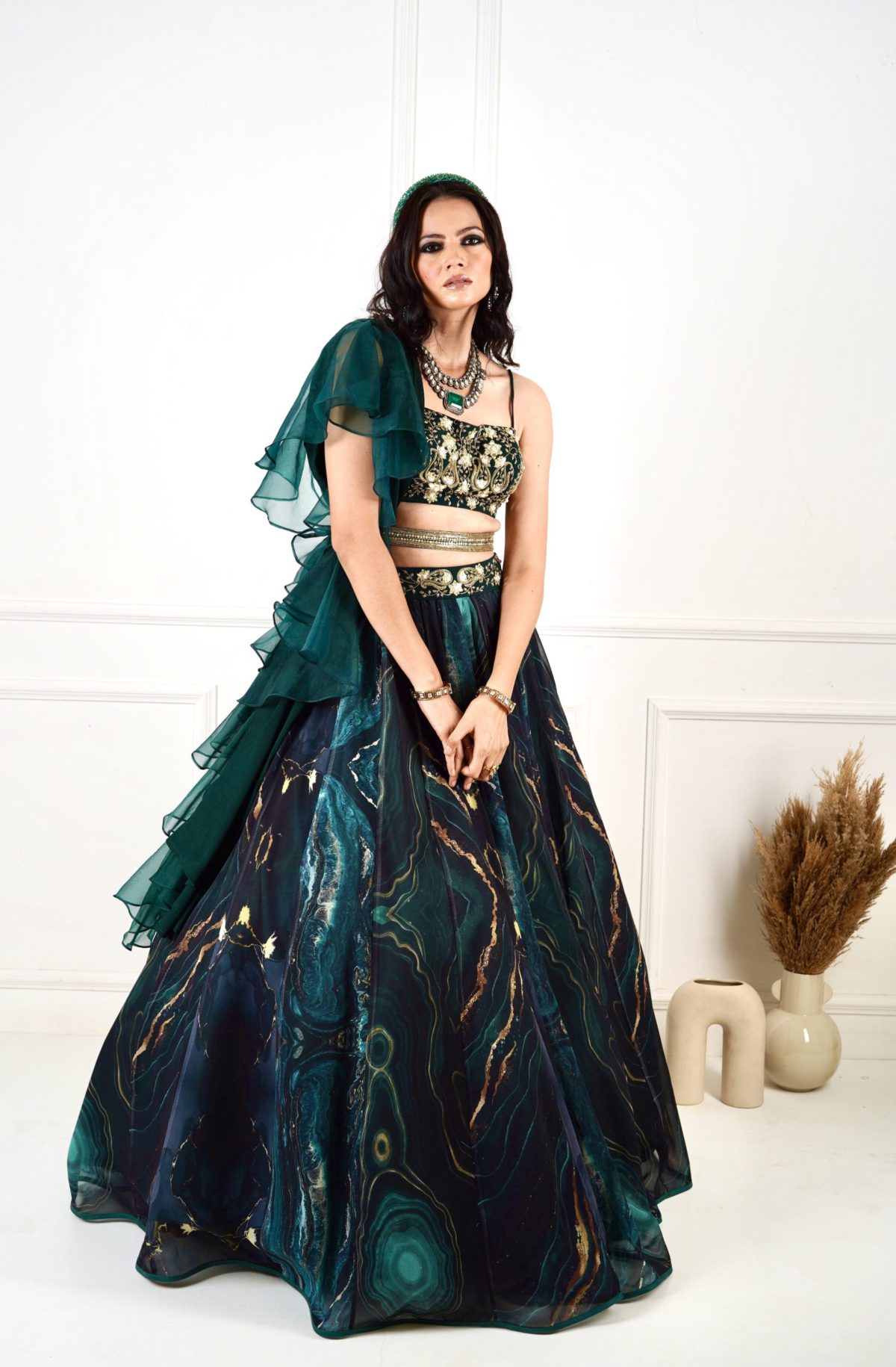 Meesha Green Marble Print Lehenga Black Thread Co