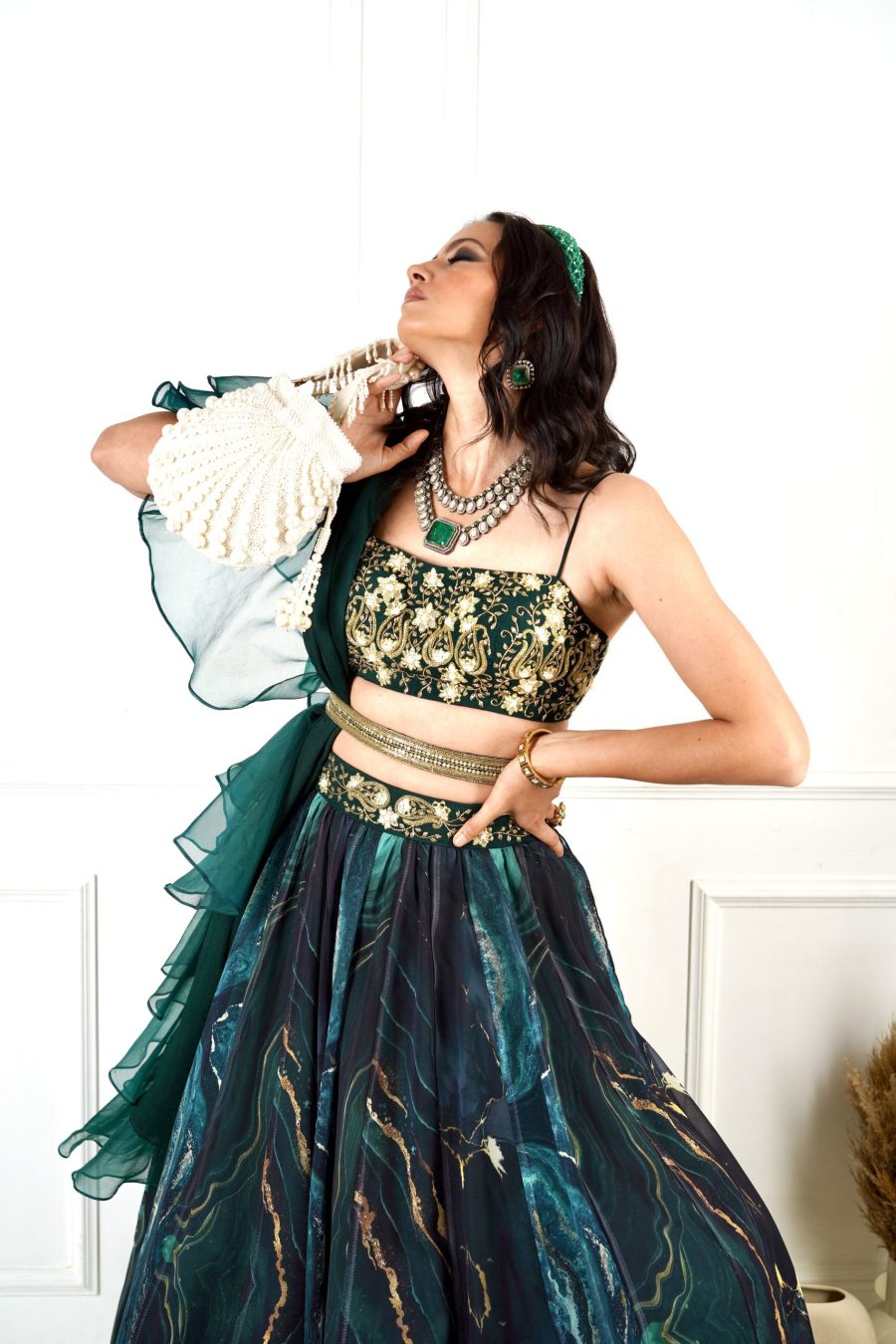 Meesha Green Marble Print Lehenga - Image 8