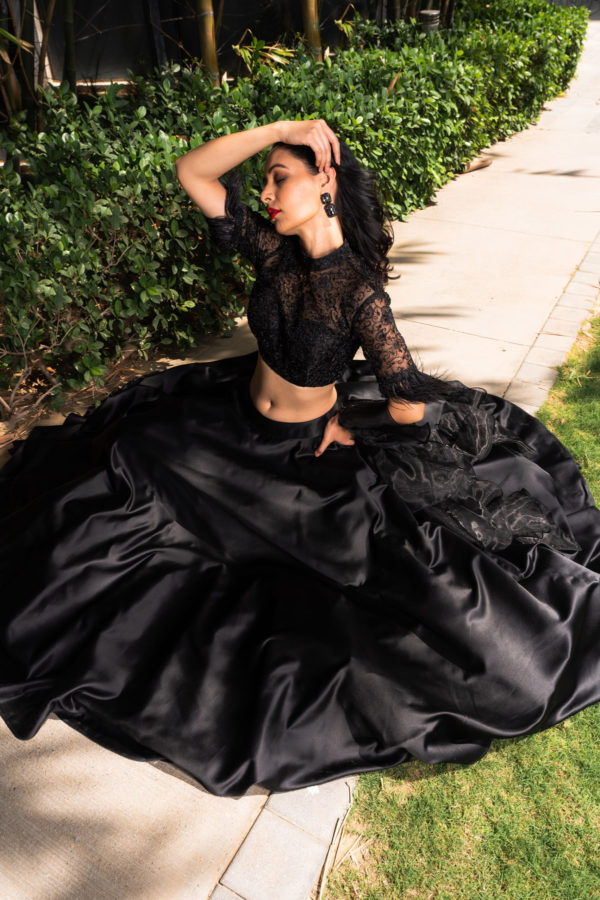 Maheem Black Organza Lehenga Black Thread Co Maheem Black Organza Lehenga Black Thread Co