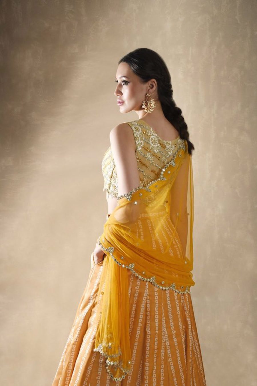 Marigold Mango Bandhani Lehenga Black Thread Co 5