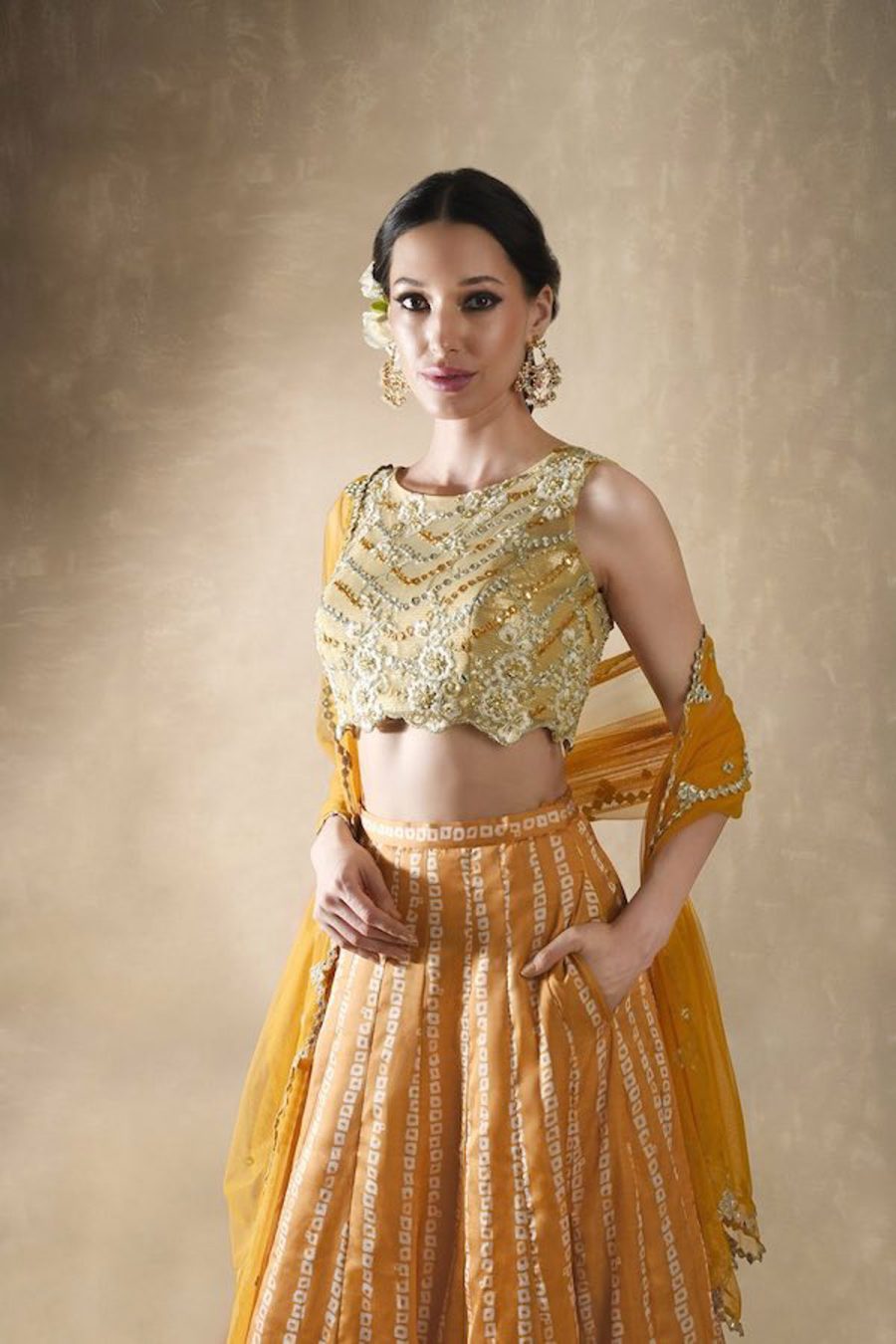 Marigold Mango Bandhani Lehenga Black Thread Co 6