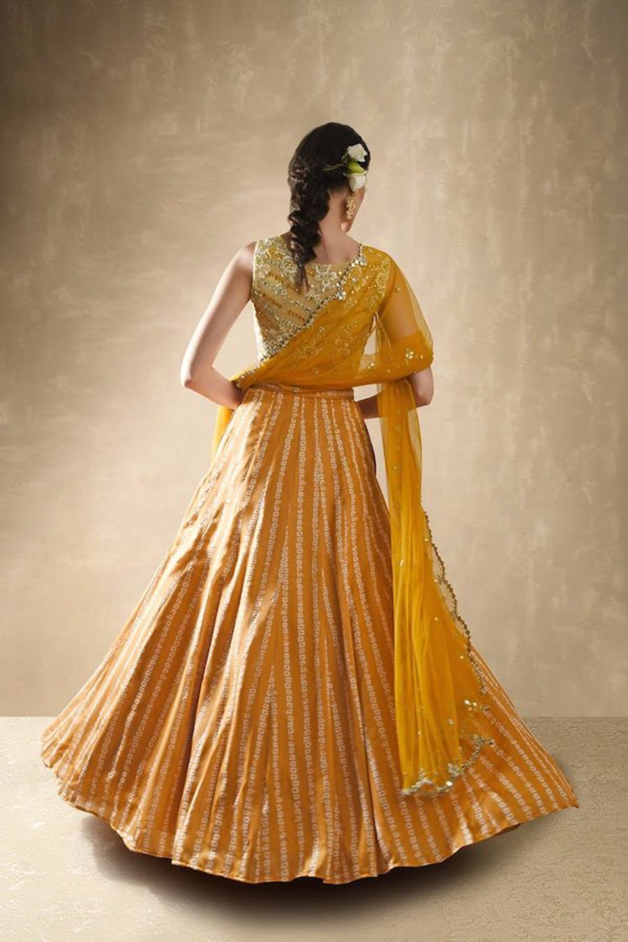 Marigold Mango Bandhani Lehenga Black Thread Co 7
