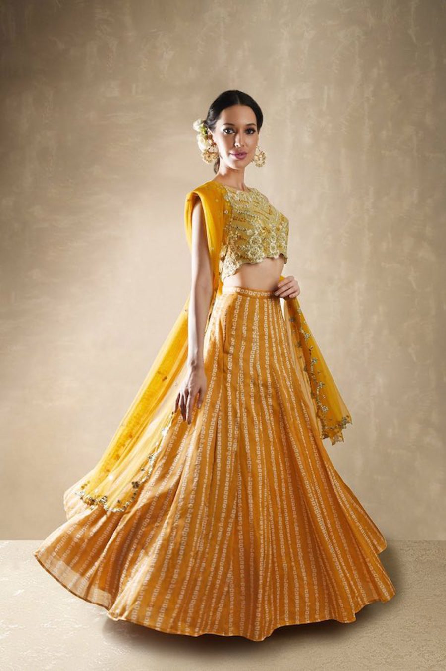 Marigold Mango Bandhani Lehenga Black Thread Co 4
