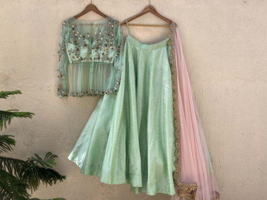 Mint Green Peplum Lehenga Set - Image 5