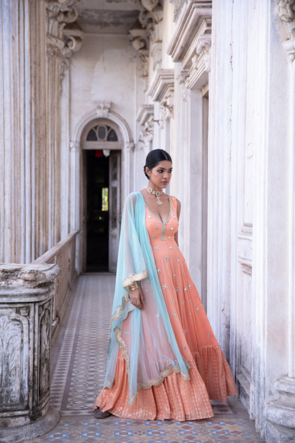 Nitara Tangerine Anarkali Gown Black Thread Co Nitara Tangerine Anarkali Gown Black Thread Co