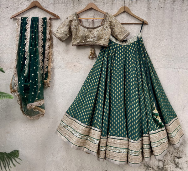 Nude and Green Lehenga Set Black Thread Co