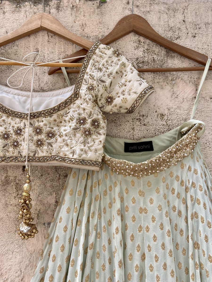 Pastel Mint Green and Ivory Lehenga Set - Image 6