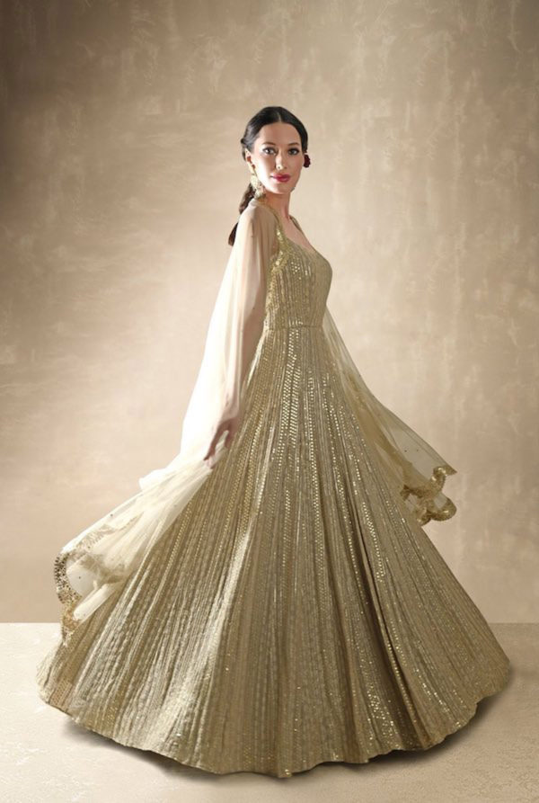 Primrose Champagne Gold Anarkali Gown Black Thread Co