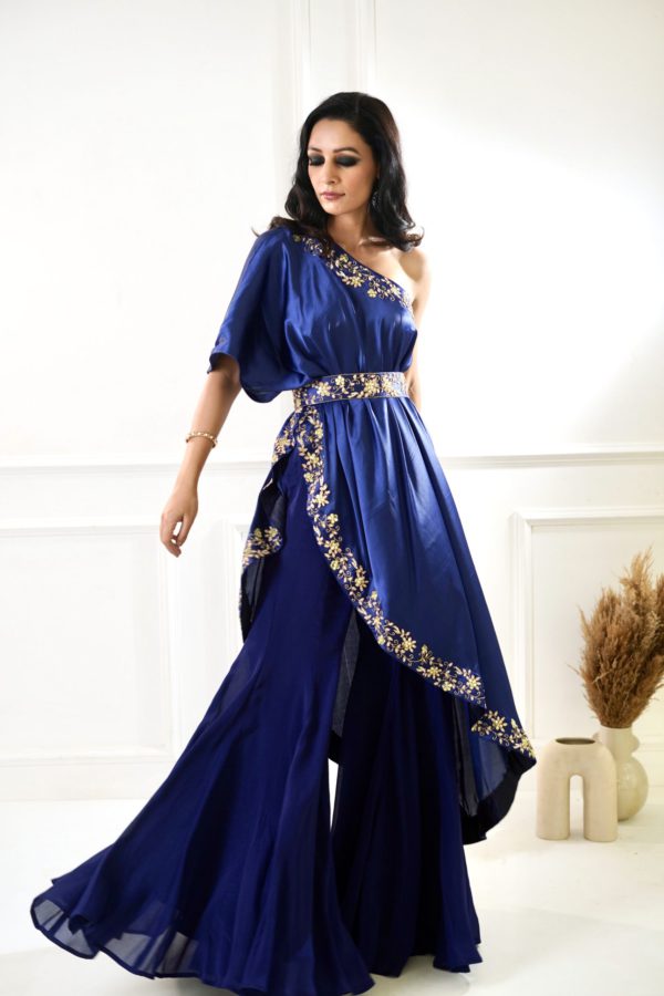 Sehar Navy Amber Cape and Sharara Black Thread Co Sehar Navy Amber Cape and Sharara Black Thread Co