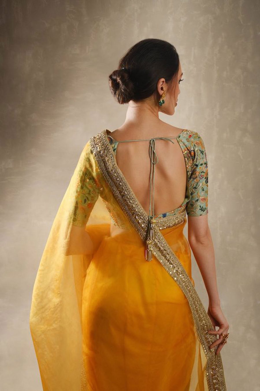 Sunflower Organza Mango Sari Black Thread Co 5