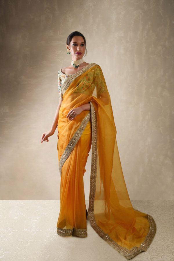 Sunflower Organza Mango Sari Black Thread Co Sunflower Organza Mango Sari Black Thread Co