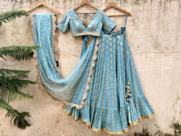 Turkish Blue Ruffle Lehenga Set Black Thread Co Turkish Blue Ruffle Lehenga Set Black Thread Co
