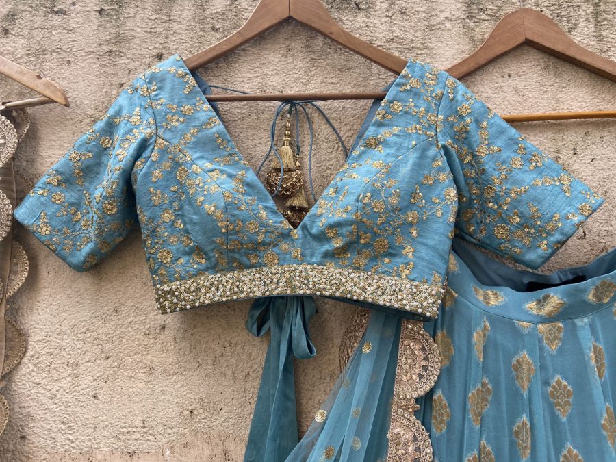 Turkish Blue Ruffle Lehenga Set - Image 6