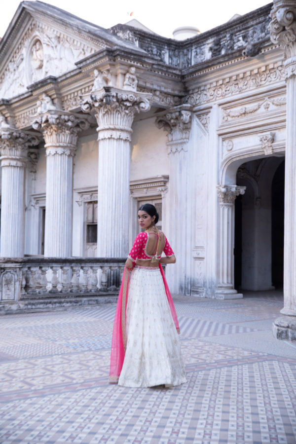 Zara Raspberry Pink and Ivory Lehenga Black Thread Co