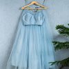 BLUEBERRY GREY TULLE LEHENGA WITH BLUEBERRY BUSTIER BLOUSE 1 Anisha Shetty Black Thread Co UK