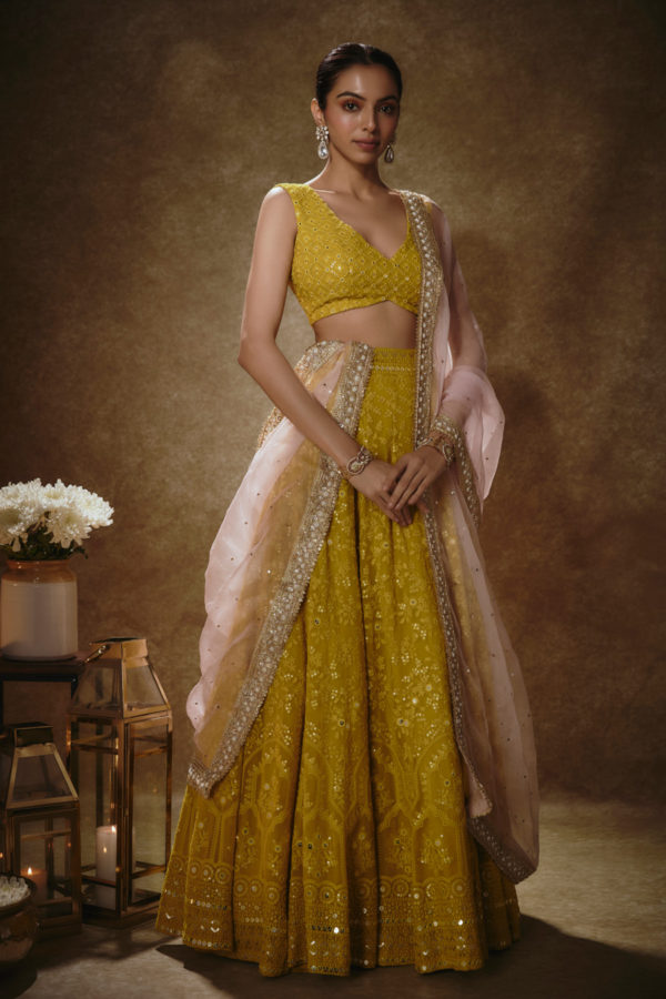 Antara Citrine Yellow Lehenga Set Black Thread Co Antara Citrine Yellow Lehenga Set Black Thread Co