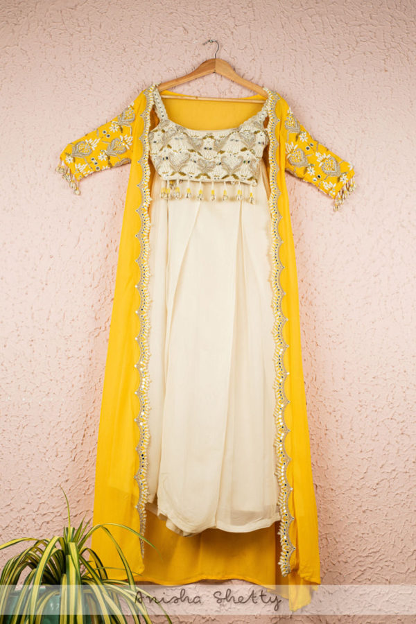 Ivory Blouse and Pleated Palazzo With Yellow Embroidered Cape Black Thread Co Ivory Blouse and Pleated Palazzo With Yellow Embroidered Cape Black Thread Co